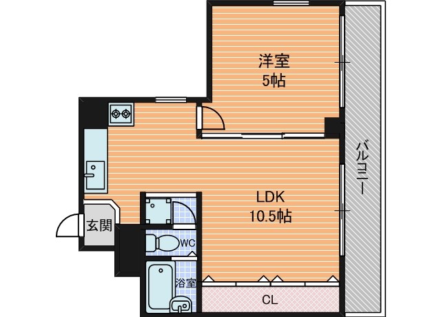 間取り：広い2Ｋのお部屋。